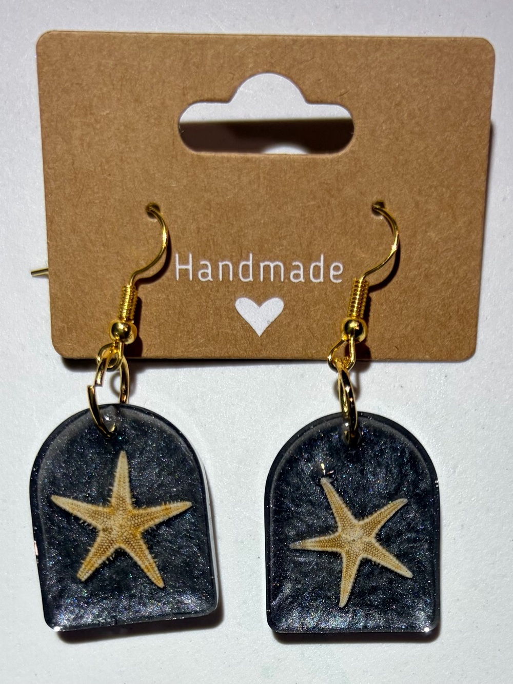 Black Starfish Resin Dangle Earrings
